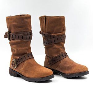 Cougar Women Belt Brown Leather Waterproof Moto Buckle Strap Winter Boots size 6